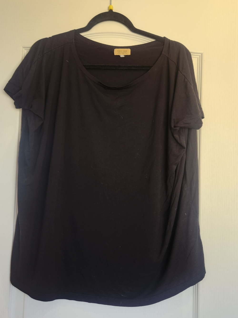 Piko 1988 Black Short Sleeve Scoop Neck Top L Euc